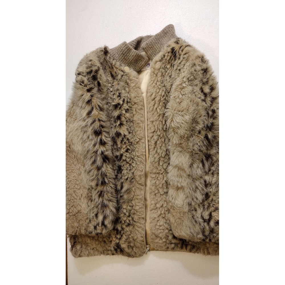 Monterey Jacket Womens 16 Faux Fur Shearling Zip Front Bomber Ribbed Collar Tan